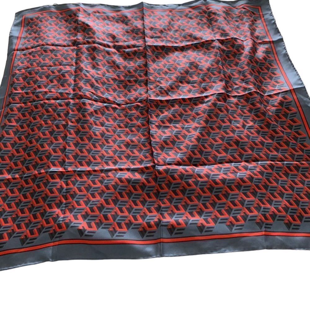 MCM Unisex Red Geometric Cubic Logo Silk Scarf